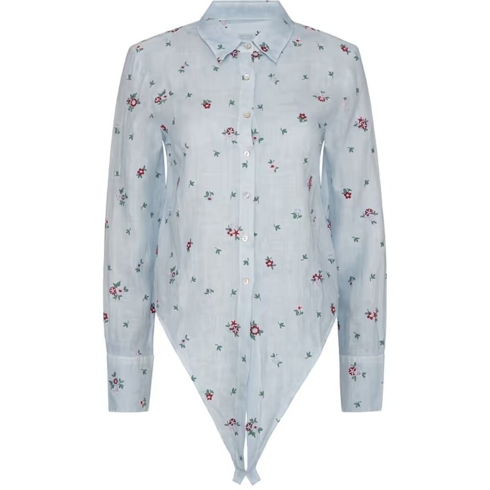 120% Lino Blue Linen Button-Down Shirt